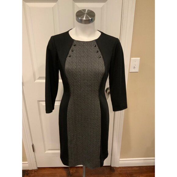 Tahari Arthur S. Levine Black & Gray Houndstooth Studded Dress, Size 4 - Picture 1 of 7